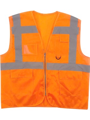 Bant Evi Ikaz Yeleği Mühendis Turuncu Reflektörlü Mühendis ikaz Yelek Fermuarlı