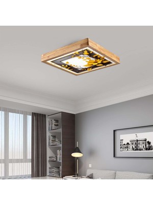 Wood Design World 60X60 cm Ahşap Çerçeve Avize LED Aydınlatma