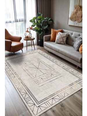 Artizon Halı Art-247 Beyaz Taban Dekoratif Kilim Ince Yıkanabilir Süngerli Dot Taban Salon Halısı