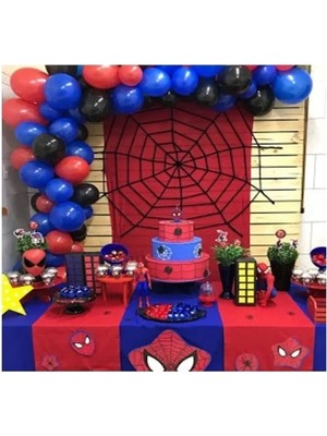 Papatya Süs Evi Spiderman Konsept 100 Adet Kırmızı Lacivert Balon ve Zinciri