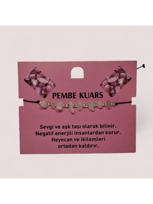 Doğal Taş Bileklik Pembe Kuars Taşı Bileklik Ayarlanabilir Ipli Pınk Quartz Taş Kristalize Kırık Taş Şifalı Bileklik