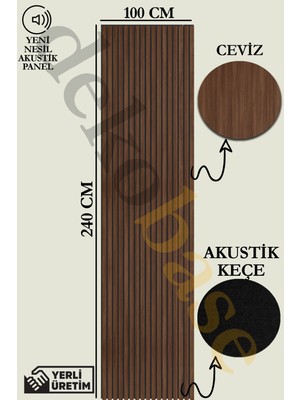 Base 100X240 cm Ceviz Renk Akustik Ahşap Duvar Paneli