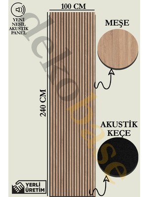 Base 100X240 cm Meşe Renk Akustik Ahşap Duvar Paneli