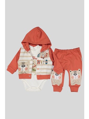 Beruflic Kamp Desenli Kapüşonlu Pamuk Erkek Bebek Takımı