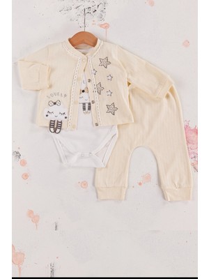 Beruflic Lovely Yıldız Desenli 3'lü Hırkalı Kız Bebek Takım