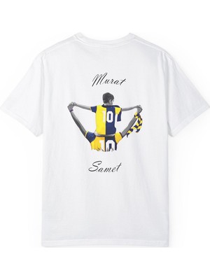 Young Fit Isim Baskılı Sarı Lacivert Taraftar Tişört %100 Pamuk