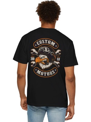 Young Fit Sırt Baskılı Pamuklu Erkek Motorcu Tişört