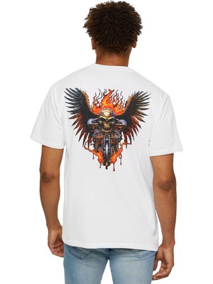 Young Fit Erkek Motorcu Tişört Sırt Baskılı %100 Pamuk