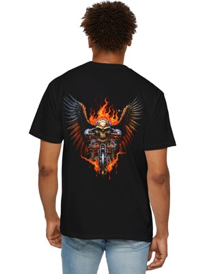 Young Fit Erkek Motorcu Tişört Sırt Baskılı %100 Pamuk