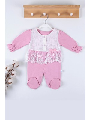 Beruflic Gofralı Fransız Güpürlü % 100 Pamuk Kız Bebek Tulumu
