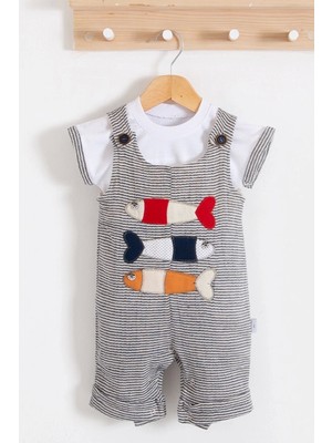 Beruflic Balık Nakışlı Kısa Kollu Erkek Bebek Tulumu