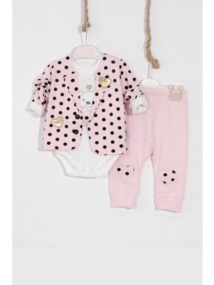 Beruflic Puan Desenli Çeketli Pamuklu 3'lü Kız Bebek Takımı