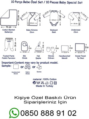 Isim Baskılı  Pamuk 10'lu Organik Erkek Bebek Hastane Çıkışı