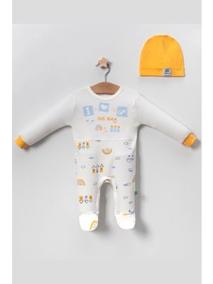 Beruflic Araba Desenli Sarı 2'li Şapkalı Erkek Bebek Tulumu