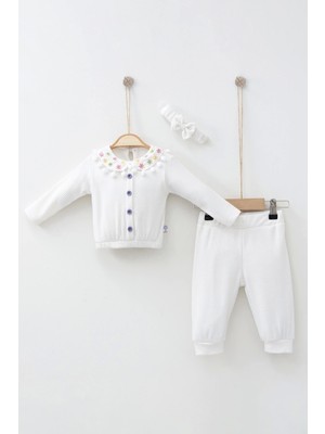 Beruflic Çiçek Nakışlı Düşmeli Bandanalı Kız Bebek Takımı