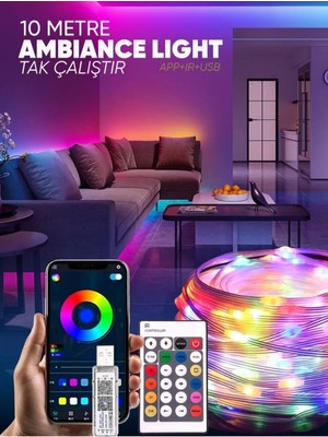 10 Metre Rgb Ses Kontrollü Kumandalı Telefon Kontrollü Kayar Magic LED Müzik Rgb Şerit Su Geçirmez