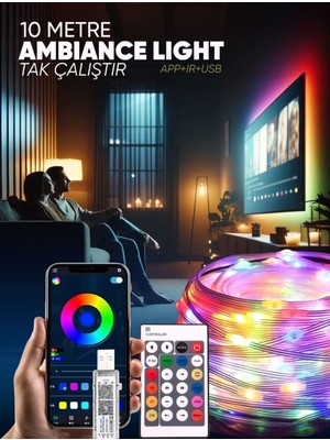 10 Metre Rgb Ses Kontrollü Kumandalı Telefon Kontrollü Kayar Magic LED Müzik Rgb Şerit Su Geçirmez