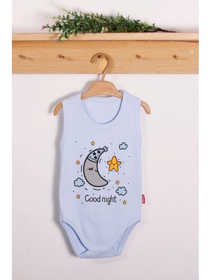 Beruflic Mavi Good Night Desenli Askılı Unisex Body