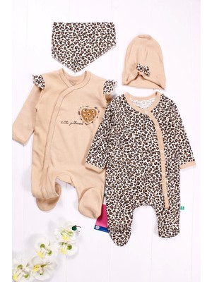 Beruflic Leopar Desenli Kız Bebek 4'lü Tulum Seti