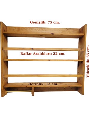 Netwoody Masif Ahşap Mutfak Dolabı Terek Rafı Baharatlık Dekoratif Mutfak Eşya Düzenleyici Raf Organizer Mutfak Rafı