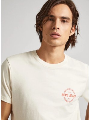 Pepe Jeans Bisiklet Yaka Baskılı Ekru Erkek T-Shirt PM509210 804 Craıg