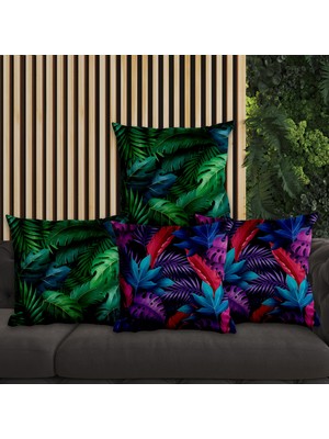 eJOYA Renkli Yaprak Tasarımlı 4'lü Yastık Içi ve Kırlent Kılıfı 45CM 113853