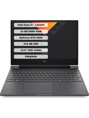 Hp Victus 15-FA1063NT A0BG8EA I7-13620H 16GB Ram 512GB SSD 6gb RTX4050 15.6'' Fhd 144Hz Freedos Siyah Taşınabilir Bilgisayar