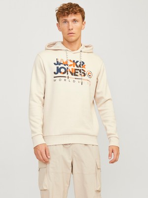 Jack & Jones Jack Jones Yazı Baskılı Kapüşonlu Erkek Sweatshirt 12256821