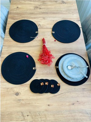 Jüt Hasır Amerikan Servis Supla ve Bardak Altı 8 Parça