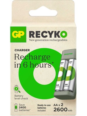 FinDit Gp Recyko E221 2 x 2600 Mah R6 Aa Pilli Pil Şarj Cihazı (GP-E221/270AHCER21-2GTLB2) (2818)