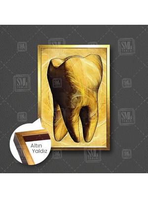 Diş Polikiliniği Dekoru Ağız Diş Sağlığı Beyaz Dişler Dişçi Çerçeveli Dikey Kanvas Tablo