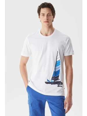 Nautica % 100 Pamuk Tasarım Baskılı Bisiklet Yaka Standart Fit T Shirt Erkek T Shirt V35529T 1bw