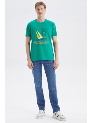 Nautica Baskılı % 100 Pamuk Standart Fit Bisiklet Yaka T Shirt Erkek T Shirt V35519T 3px