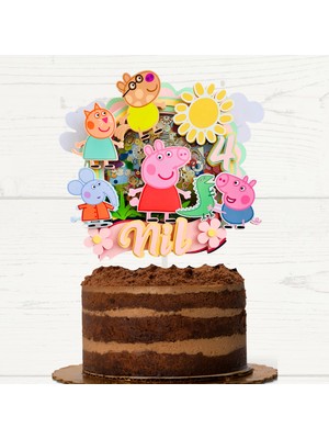 Cake Topper Peppa Karakterleri Temalı Kız Çocuk Doğum Günü Isme Özel 3 Boyutlu Pasta Süsü Peppa Cake Topper