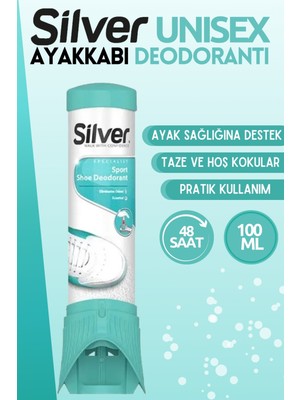 Silver 2 Adet  Ayakkabı Koku Giderici Deodorant 100 ml + Su Itici Önleyici Sprey 300 ml