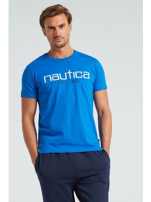 Nautica Baskılı % 100 Pamuk Standart Fit Bisiklet Yaka T Shirt Erkek T Shirt V35527T 4sj