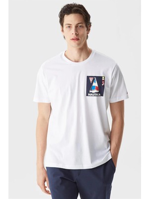 Nautica % 100 Pamuk Logo Baskılı Bisiklet Yaka Standart Fit T Shirt Erkek T Shirt V35434T 1bw