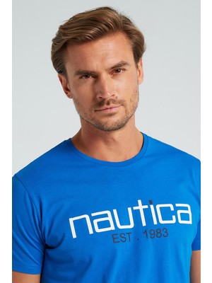 Nautica Baskılı % 100 Pamuk Standart Fit Bisiklet Yaka T Shirt Erkek T Shirt V35527T 4sj