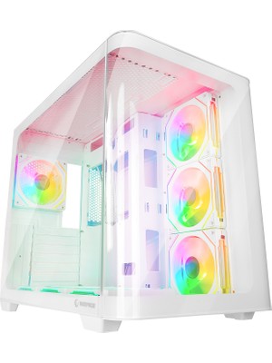 Rampage Loopy Beyaz 7*12CM Argb Fan Kontrolcü Temperli Cam Kumandalı Atx Mid-T Gaming Oyuncu Kasası