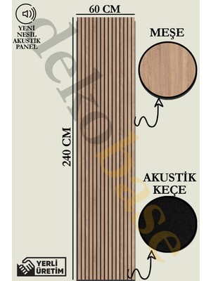 Base 60X240 cm Meşe Renk Akustik Ahşap Duvar Paneli