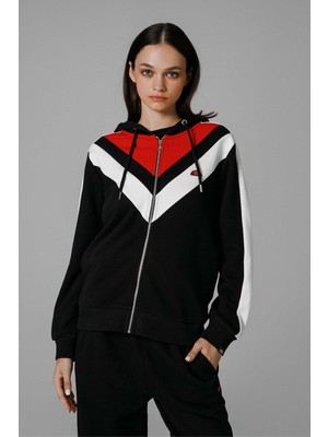 Ellesse Kadın Fermuarlı Kapüşonlu Sweat Siyah Uzun Kol Regular Fit Tasarım