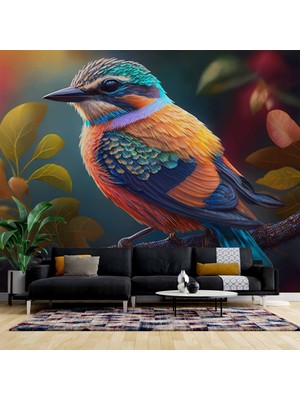 Duvar Kağıdı Baskı Renkli Kuş Temalı