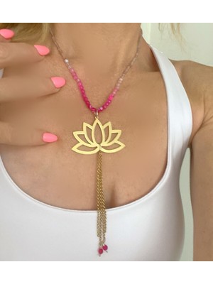 İz Jewel Akik ve Kuvars Taşlı Lotus Kolye