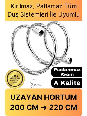 Lüks Paslanmaz Krom Kırılmaz Çatlamaz Tüm Duş Sistemleriyle Uyumlu Uzayan Spiral Hortum Örgü 2,2 mt