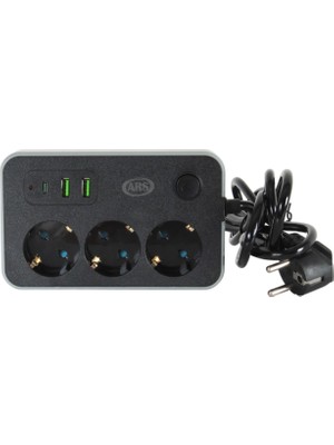 Ars 3 USB 1 Type C Girişli Akım Korumalı 2 Metre 3'lü Kare Priz
