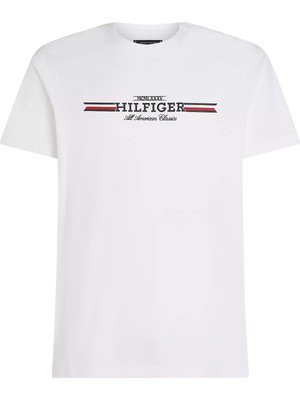 Tommy Hilfiger Erkek Hılfıger Chest Strıpe Tee T-Shirt-Beyaz