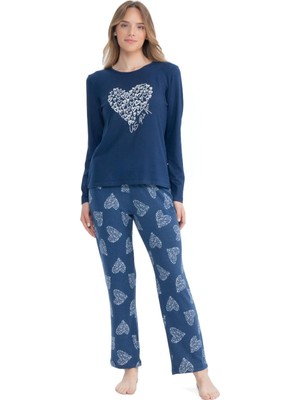 U.S. Polo Assn. 17108 Kadın Lacivert Uzun Kollu Yuvarlak Yaka Pijama Takım