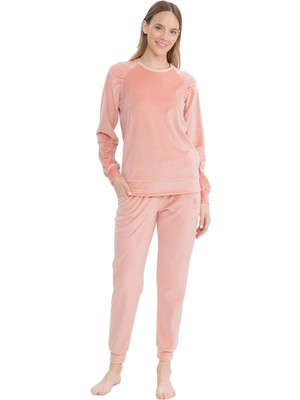 U.S. Polo Assn. 17092 Kadın Somon Uzun Kollu Yuvarlak Yaka Pijama Takım