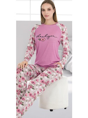 Pembe Üzeri Çiçekli M-L-XL Penye Pijama Takımı