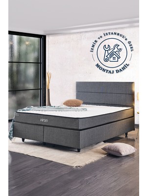 Niron Yatak Silver Çift Kişilik Yatak Seti 160x200 cm, Full Ortopedik Sert Yatak Kaydırmaz Kumaş Kaplı Metal Baza ve Başlık Takımı